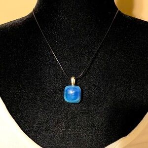 SKY blue square fused glass pendant for necklace